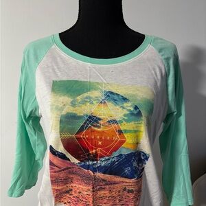 Hurley Graphic Raglan Tee - Mint and Multicolor